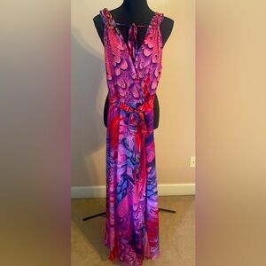 Like New Dolcessa Fiery Plumes Crystal Maxi Dress Built in Shorts Size Small